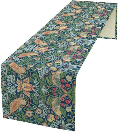 William Morris Floral Table Runner, Vintage Flowers Green Botanical Printed Table Runner for Home Kitchen Dining Table Decoration,13x36 Inch