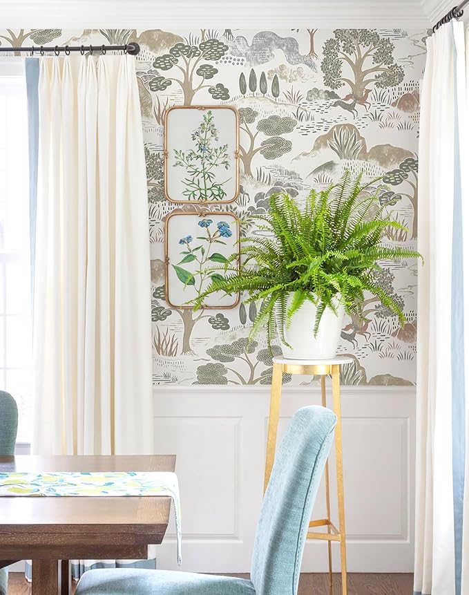Erfoni 16.9"x118" Boho Peel and Stick Wallpaper Forest Green/Brown/White Contact Paper DIY Self Adhsive Wallpaper Waterproof Removable Peel and Stick Wall Paper for Bedroom Accent Walls Decor