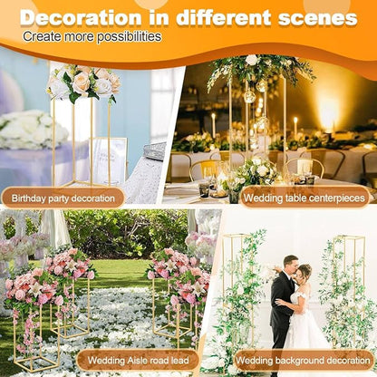 31.5inch Wedding Centerpieces for Tables,5pcs Gold Centerpieces,Tall Column Geometric Floral Vase for Birthday Party Event Table Decoration