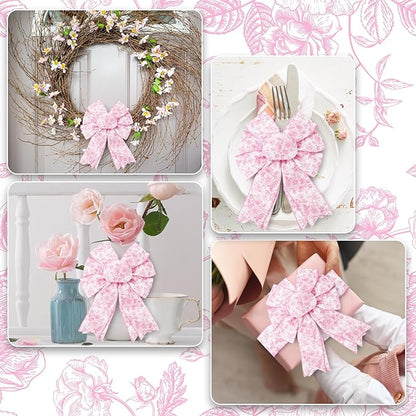 Floral Wired Edge Ribbon Roll Pink Flower Ribbon Chinoiserie Fabric Ribbon for Wreath Bow Making DIY Crafts Gift Wrapping, 12 Yard