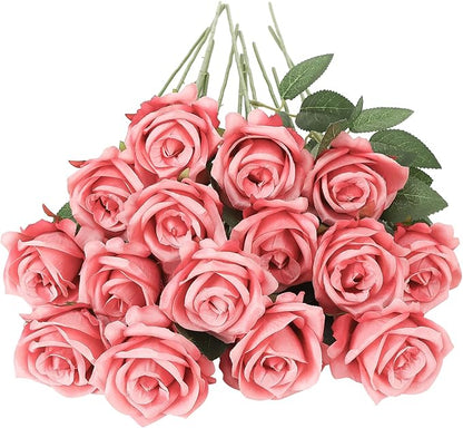 80 Pcs Roses Artificial Flowers, Silk Rose Red Artificial Flowers Petals Long Stem Roses for Wedding Bouquet Home Party Decor