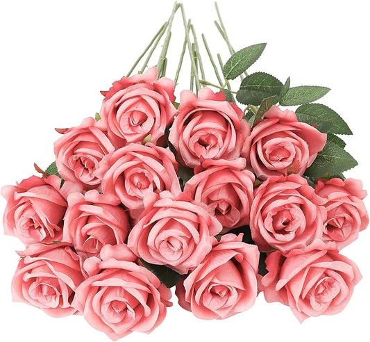 80 Pcs Roses Artificial Flowers, Silk Rose Red Artificial Flowers Petals Long Stem Roses for Wedding Bouquet Home Party Decor