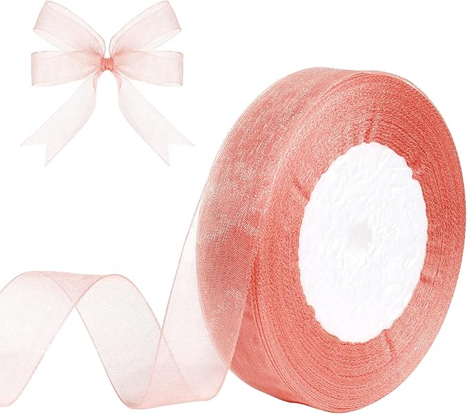 3/4 Inch x 50 Yards Sheer Organza Ribbon Chiffon Ribbon for Gift Wedding Flower Bouquet Wrapping Decorations Crafts (Rose Gold)