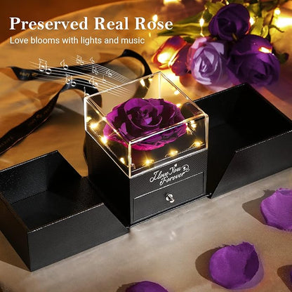 Emibele Preserved Rose Gifts for Women, Eternal Flower Rose Box with Heart Necklace, Romantic I Love You Gifts for Her Women Wife Mom Grandma on Valentines Mothers Day Birthday Anniversary