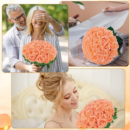 36 Pcs Peach Pink Artificial Roses with Long Stems, Fake Silk Rose Artificial Flowers Bulk for Bridal Wedding Bouquet Centerpiece Ball Arrangement Party Decor