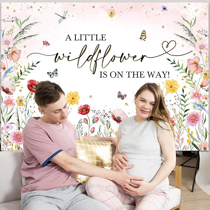 Avezano Wildflower Baby Shower Backdrop Watercolor A Little Wildflower is On The Way Baby Shower Party Decorations Wildflower Theme Girl Banner Photoshoot Props 7x5 ft, 83x59 inch