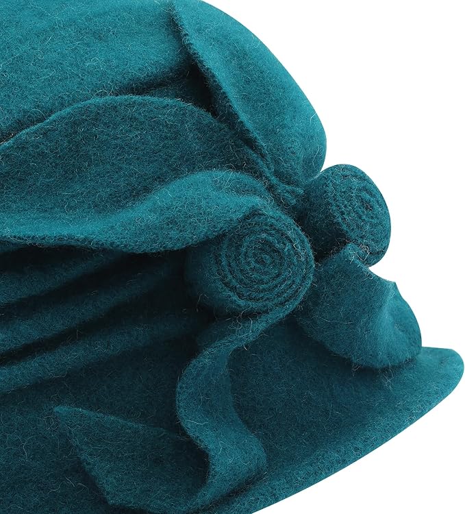 ZLYC Women Wool Cloche Bucket Hat 1920s Vintage Dress Winter Hats with Flower Accent