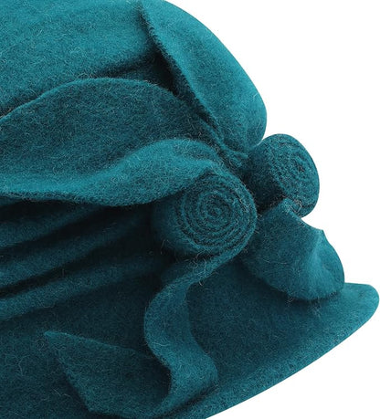 ZLYC Women Wool Cloche Bucket Hat 1920s Vintage Dress Winter Hats with Flower Accent