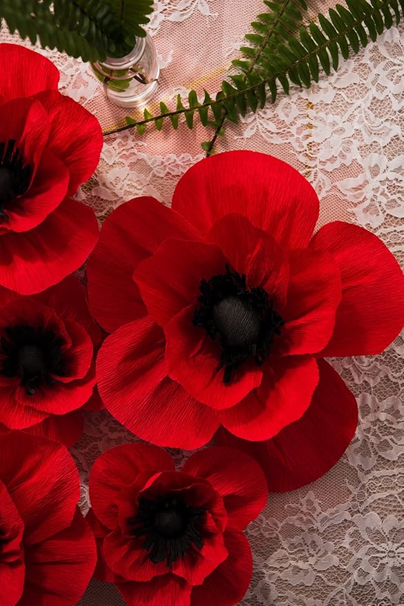 Crepe Paper Flowers Decoration for Wall, Artificial Flowers for Wedding Decor,Flower Backdrop Decor,Baby Shower,Birthday Party,Photo Backdrop,Archway Decor, Nursery Wall Decor (Red;Set/5)