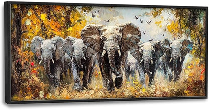 Extra Large Elephant Framed Wall Art for Living Room,Oversized Elephants Wild Animal Pictures Wall Decor,Forest Landscape Canvas Print Painting Modern Artwork Bedroom Office Bathroom 60L x 30W