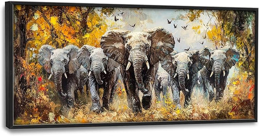 Extra Large Elephant Framed Wall Art for Living Room,Oversized Elephants Wild Animal Pictures Wall Decor,Forest Landscape Canvas Print Painting Modern Artwork Bedroom Office Bathroom 60L x 30W