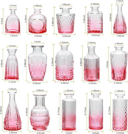 Brajttt Glass Bud Vase Set of 18,Small Glass Vintage Vases for Flowers,Pink Bud Vases in Bulk for Rustic Wedding Decor,Table Centerpieces,Decor Centerpiece for Bathroom