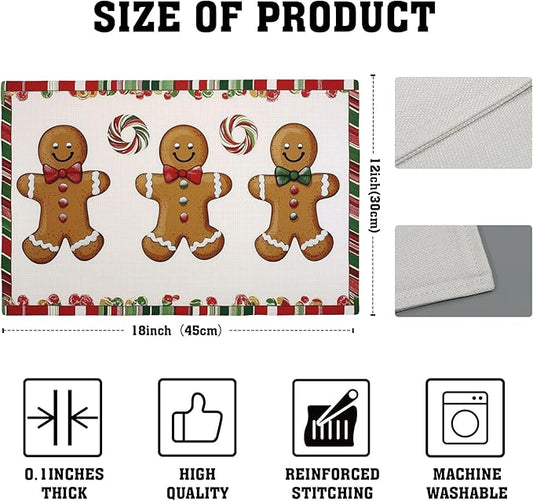 Christmas Candy Canes Placemats Set of 4, Placemats for Dining Table,Heat Resistant Stain Resistant Wipeable Table Mats for Kitchen Dining Holiday Party Home Decor,12x18 Inch