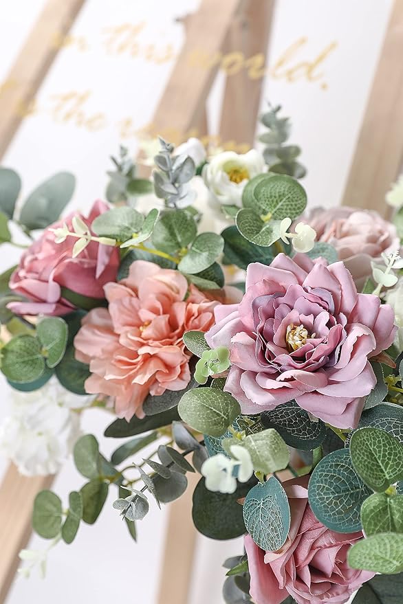 YYHUAWU Artificial Flowers Combo Set Fake Flower Leaf Box with Stems for DIY Wedding Bouquets Centerpieces Flower Arrangements Decorations Baby Shower Party Home Decorations White Pink