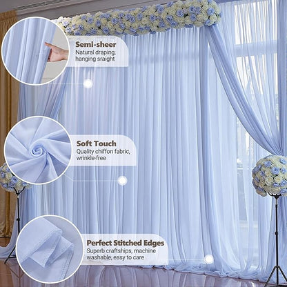 10ft x 10ft Baby Blue Backdrop Curtains, Wrinkle-Free Sheer Chiffon Fabric Photo Backdrop Draping Fabric for Wedding Arch Baby Shower Gender Reveal Photography Decorations