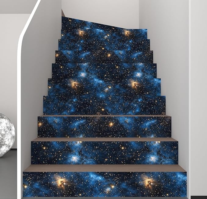 Blue Starry Peel and Stick Removable Black Sky Contact Paper 17.5" x 118", Gold Star Modern Wallpaper Mural Waterproof Self Adhesive for Wall Bedroom Bathroom Kitchen Cabinet Room Decor