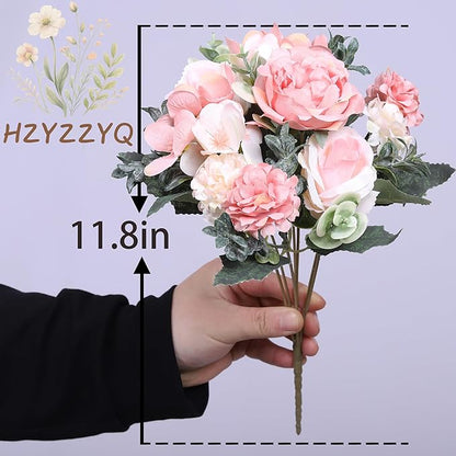 8 Pack Artificial Peony Flowers, Silk Peonies Flowers Fake Peonies Artificial Flowers Peonies Hydrangea Bouquet for Centerpiece Table Wedding Party Home Decor (8, Pink + White)