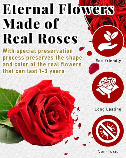Forever Flowers Preserved Roses in a Box - 7 Preserved Flowers in a Box Last 2-3 Years, Rose Forever Birthday Flower Gifts for Women Her Wife Anniversary Mothers Rose Gift for Her
