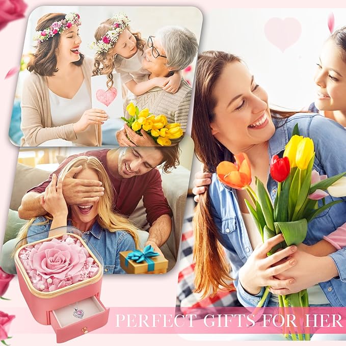 Beferr Birthday Gifts for Women Mom Preserved Real Rose with Necklace Eternal Roses Fresh Flowers for Delivery Prime anniversary Purple Gifts for Grandma Wife Daughter Sister