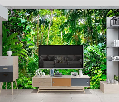 Tropical Rainforest Botanical Wallpaper Bedroom Green Leaf Plant murals Aesthetic Room Decor Living Room tv Background Large Wall Mural - 91"x65" Not Peel and Stick