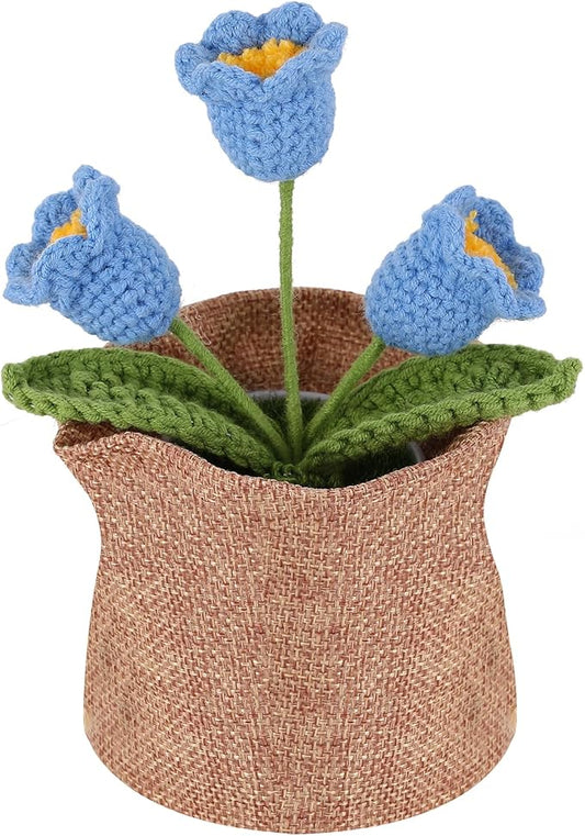 Crochet Flower Plant, Empathetic Flower Gift for Women & Men, Perfect for Birthday, Christmas, Mother's Day, Desk Decor, Birthday Decorations, Kids Party Decoration. Blue Lily of The Valley