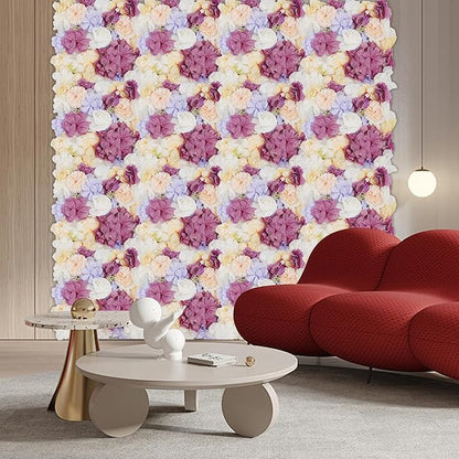 16Pcs Artificial Flower Wall Panel 3D Floral Backdrop Walls13.7 X 13.7" Purple Flower Wall Decor Panel Flower Backdrop for Party Home Background Decor