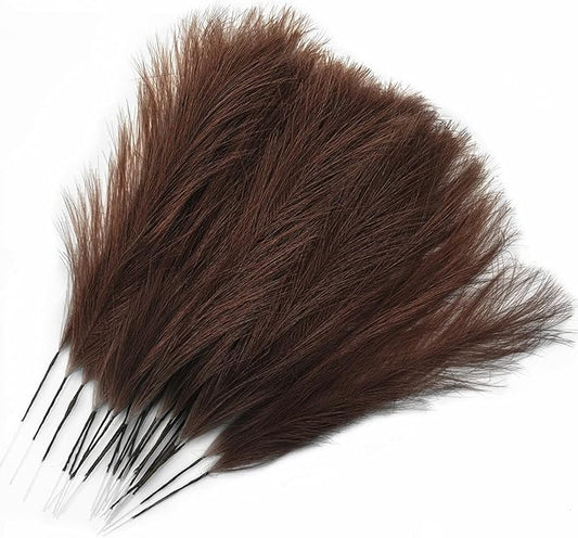 Fake Pampas Grass Plants Artificial Reeds Decoration Set of 28 Stems 17” Faux Florals Bulrush Fluffy Beige Branches Home Wedding Party Vase Fillers Christmas DIY Feathers Décor - Brown Coffee 28 Pcs