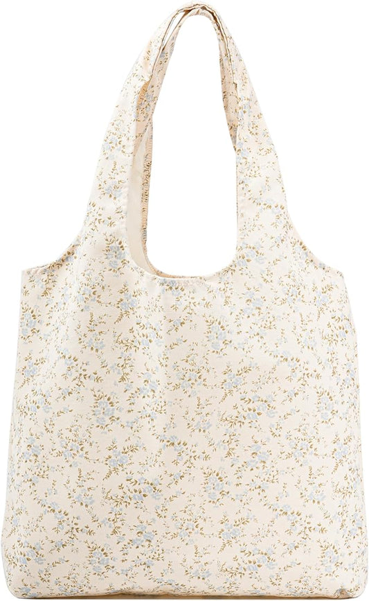 Canvas Tote Bag, Large Capacity Shoulder Bag with Inner Pockets, Foldable Shopping Bag