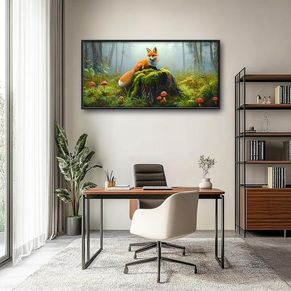 Forest Fox Large Wall Art Framed Rustic Wall Decor for Living Room Fox Mushroom Pictures Oversized Canvas Print Painting Modern Extra Large Framed Artwork for Bedroom Office 60"x30"