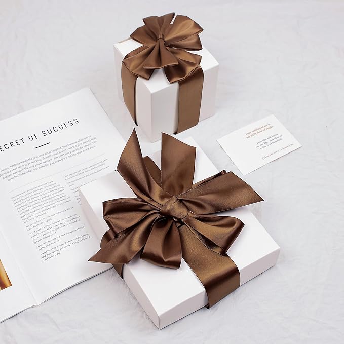 Brown Satin Ribbon, Double Faced 2 Inch X 25 Yards Brown Ribbon, Premium Satin Ribbon for Gift Wrapping, Crafts, Hair Bow Making, Sewing, Flower Bouquet, Wedding Party Decor