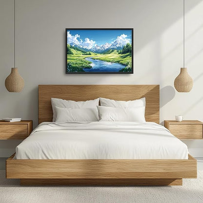 Mountain River Large Wall Art Framed Nature Scenery Wall Decor for Living Room Mountain Landscape Pictures Oversized Canvas Print Painting Modern Extra Large Framed Artwork for Bedroom Office 36"x24"