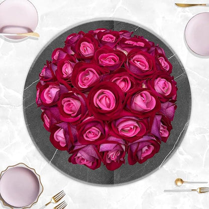 FagusHome 30 Pcs Silk Rose Artificial Flowers Roses Bulk Bouquet Fake Flowers Rose Heads with Stems for Home Wedding Decor (Red Pink)