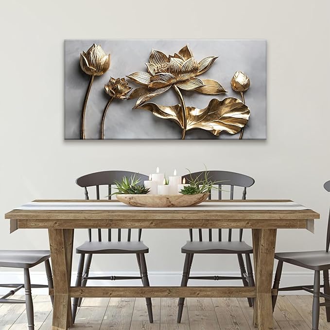 Floral Wall Art For Living Room Modern Canvas Art Wall Decor Print Painting Prints Pictures Gold Flower Wall Art Picture For Bedroom Hotel Home Wall Decor 24 X 48 Inch