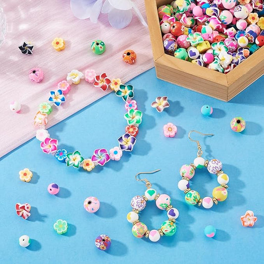 FASHEWELRY 200Pcs Flower Handmade Polymer Clay Beads Bulk Assorted Bracelet Making kit Flower Beads Floral Bead Charms for Bracelets Necklaces DIY Jewelry Making Crafts
