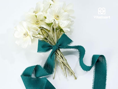 Vitalizart Christmas Ribbon 1-1/2" x 15 Yd 100% Cotton Handmade Frayed Fringe Fabric Ribbons for Gift Wrapping Wedding Invites Bridal Shower Bouquets Christmas Decorations