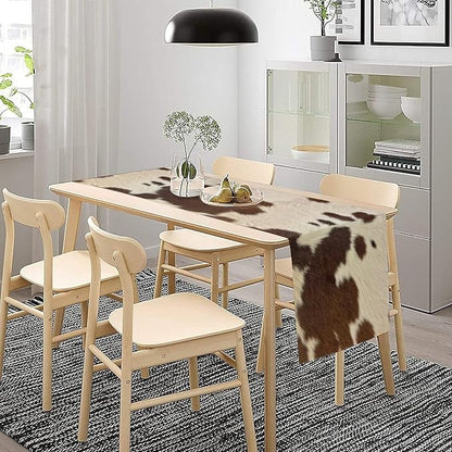 Cow Print Table Runner, Brown Cowhide Western Style Runner Country Farmhouse Cottage Patten Decoration for Home Kitchen Dining,13x120 Inch