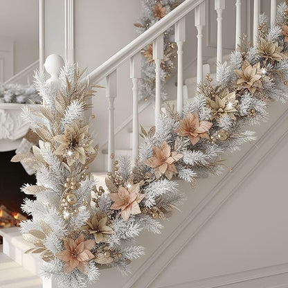 60 Pcs Christmas Glitter Branches 6 Styles Artificial Christmas Picks Berries Stems Poinsettia Flowers Pine Needles Floral Twig Spray for Xmas Tree Ornaments DIY Wreath Garland(Champagne)