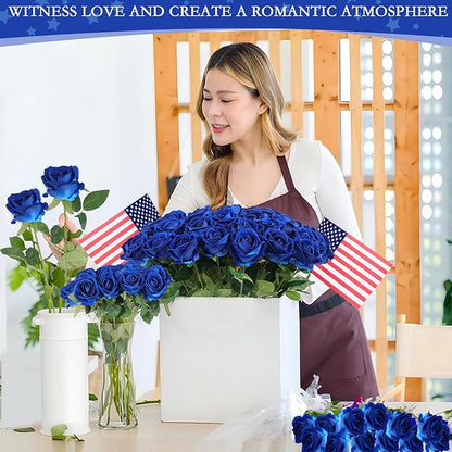 Hananona 50 Artificial Roses in Bulk, Fake Silk Roses Realistic Blue Roses for Wedding Centerpieces Flower Arrangement Home Decor (50, Blue)