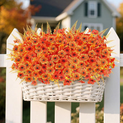 16PCS Artificial Fall Flowers for Outdoors, Realistic Faux Silk Flowers with Eucalyptus & Ferns, Fake Plants for Outside Planter, Patio, Porch, Garden Decor(Mixed)
