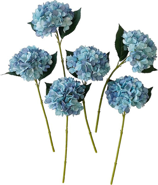 Blue Hydrangea Artificial Flowers,6 Pcs Faux Hydrangea Flowers,Artificial Hydrangeas Flowers with Stems,Fake Hydrangeas,Silk Hydrangeas Flowers with Stems for Home Decor (6, Blue)