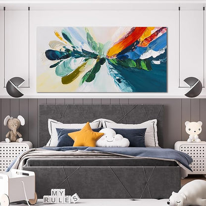 Canvas Wall Art Decor Modern Wall Art Pictures For Living Room Blue White Wall Art Decor Canvas Abstract Art Colorful Abstract Wall Art Prints Art Work For Bedroom Office Home Wall Decor 24" x 48"