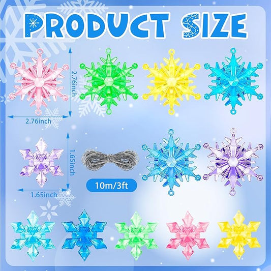 60Pcs Christmas Acrylic Snowflake, Ornaments Winter 3D Translucent Snowflake Hanging Ornaments for Tree Crystal Pendants with Rope for Holiday Party DIY Decor (Multicolor)