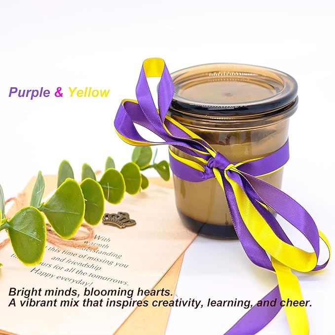 Double Faced Satin Ribbon, 1-1/2 Inch 30 Yards, Purple & Yellow Two-Tone Ribbon for Gift Wrapping, Flower Bouquet, Bow, Hair, Wedding, DIY Crafts, Holiday Party Decorations
