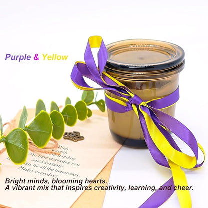 3/8 Ribbon, Purple & Yellow Two-Tone Double Faced Satin Ribbon for Gift Wrapping, Flower Bouquet, Bow, Hair, Wedding, DIY Crafts, Holiday Party Decorations, 30 Yards Total
