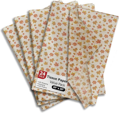 Pro Supply Global Autumn Leaves Printed Tissue Paper for Gift Bags or Boxes and Wrapping - Bulk Fall Decorative Art Tissue Paper for Packaging and Gifting | 24 Sheets 20" x 30"