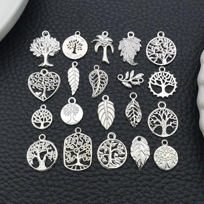 WOCRAFT 60pcs Bright Silver Tree Leaf Charms Bracelet Charms for Jewelry Making Sets DIY Necklace Bracelet Keychain Crafting Charms Kit Craft Supplies (SN891)