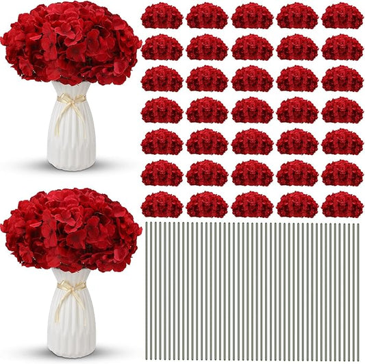 Unittype Silk Hydrangea Artificial Flowers Heads with Stems Faux Hydrangea Flowers for Wedding Centerpieces Bouquets DIY Floral Decorations for Home Indoor(Burgundy,200 Pieces)