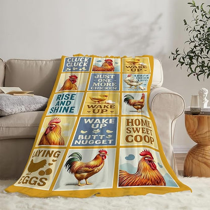 Chicken Blanket Rooster Throw Blanket Farm Animal Soft Cozy Fleece Fuzzy Stuffed Plush Flannel Gifts for Girls Women Boys Kids Adults 60"X80"