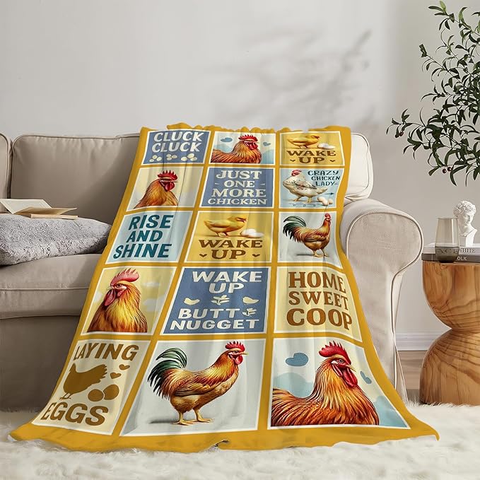 Chicken Blanket Rooster Throw Blanket Farm Animal Soft Cozy Fleece Fuzzy Stuffed Plush Flannel Gifts for Girls Women Boys Kids Adults 50"X60"
