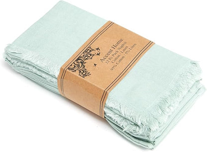 ACCENTHOME Teal Cotton Linen Napkin Set of 12 18x18 inch Dinner Napkins - Washable Soft Premium Hotel Quality Reusable Hemmed Edges Napkins Perfect Table Linens for Family Dinners, Weddings